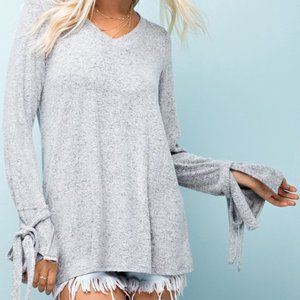 NEW 143 Story Gray Grey Long Tied Flared Sleeves Top